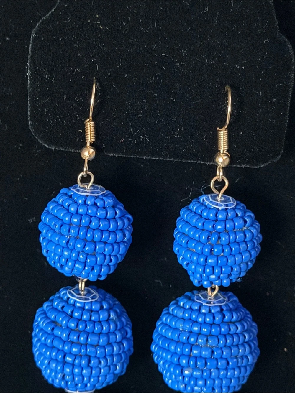 Handmade Royal Blue Triple Bead Drop Earrings